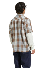Cru Linen Blend Relaxed S/S Woven Shirt - Pinecone Brown/Coronet Blue