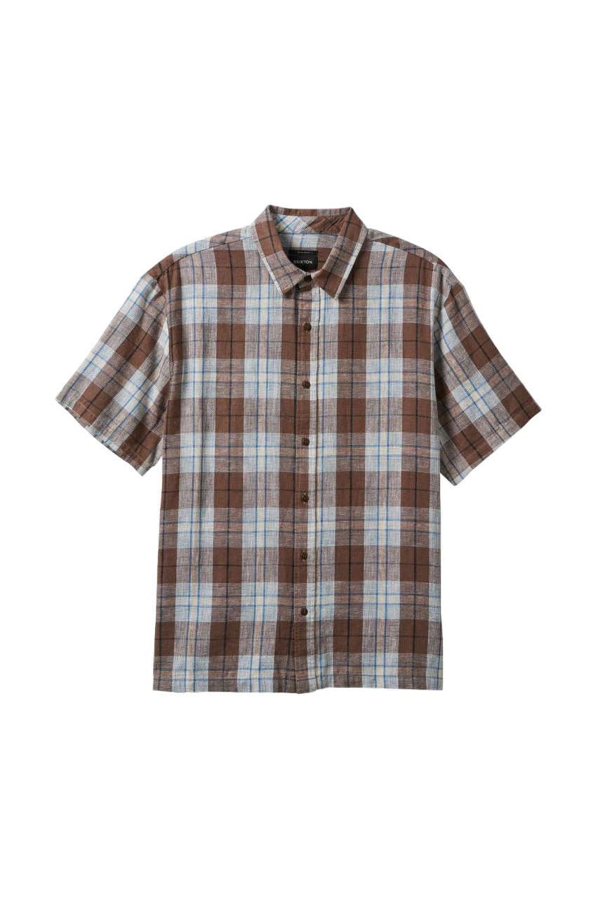 Cru Linen Blend Relaxed S/S Woven Shirt - Pinecone Brown/Coronet Blue