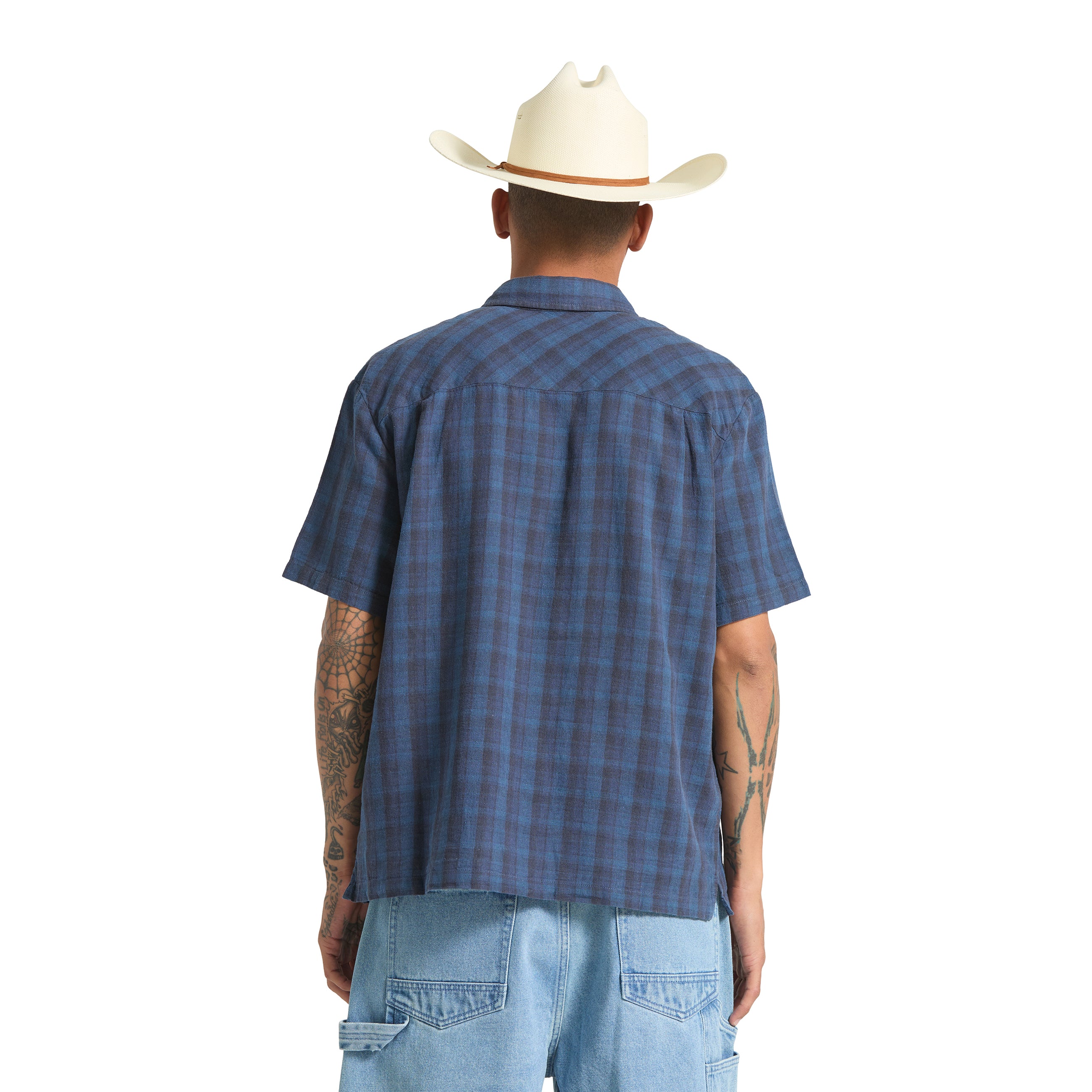 Cru Linen Blend Plaid Shirt - Dark Blue/Black Plaid