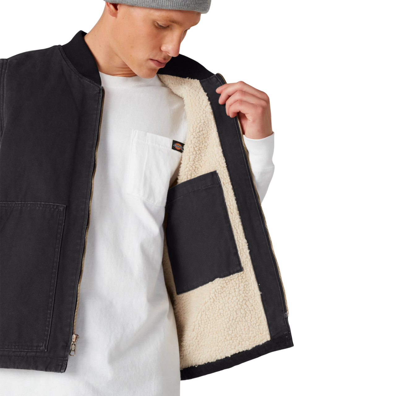Duck High Pile Fleece Lined Vest - Stonewashed Black (SBK)