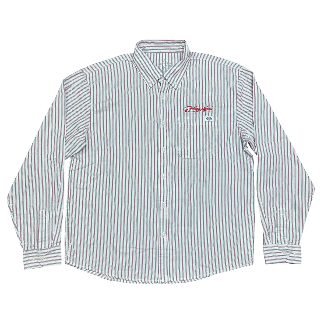 Palm Isle x Dickies Signature Chemise Tissée en Chambray à Manches Longues - Rayé Rouge