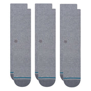 Icon Crew Socks 3 Pack - Grey Heather
