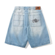 Scribble Denim Shorts - Faded Light Blue