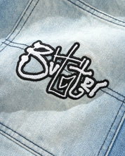 Scribble Denim Shorts - Faded Light Blue