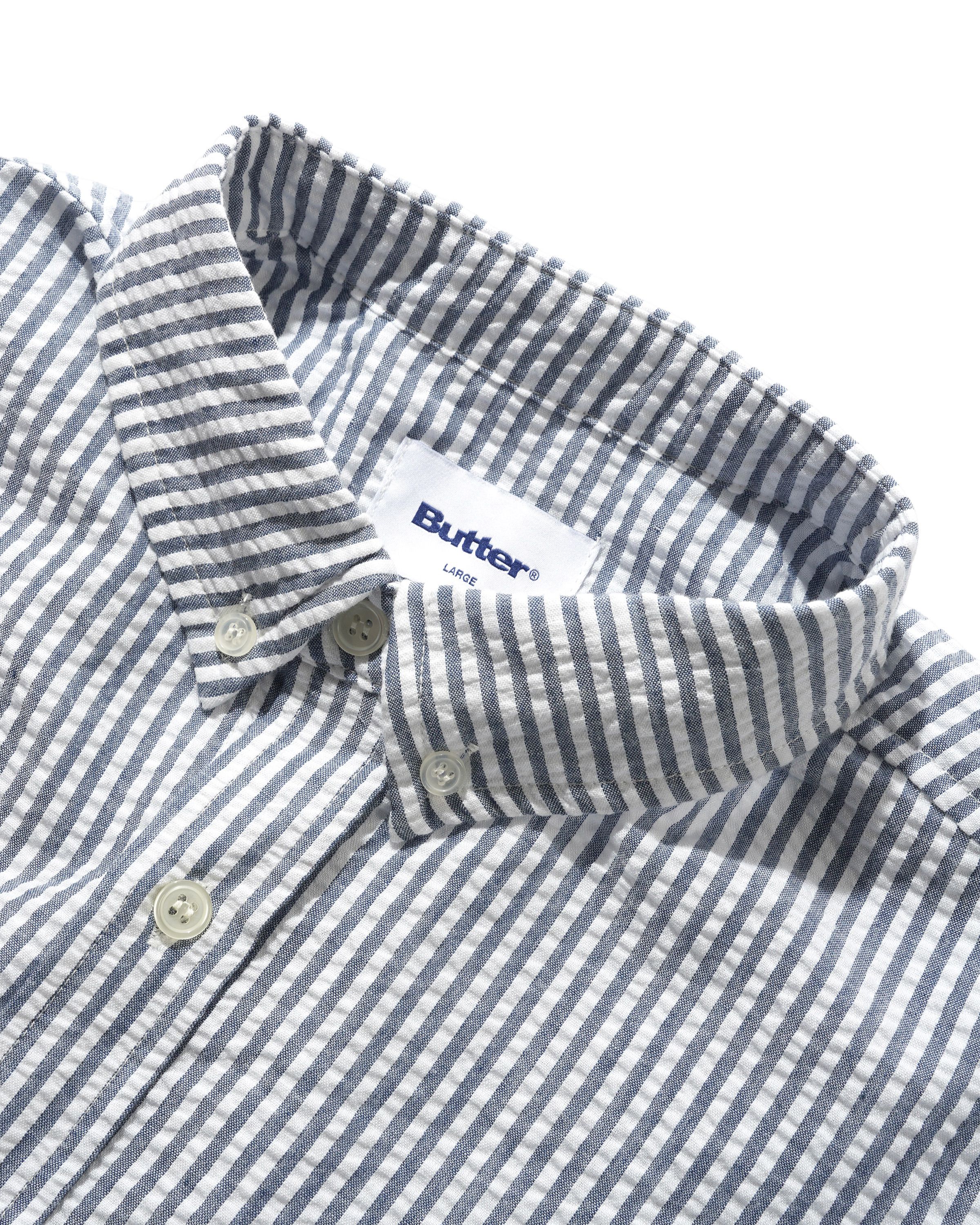 Seersucker Striped Shirt - Navy