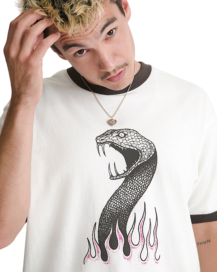 Skate Mike G Snake Flame Ringer T-Shirt - Blanc Marshmallow