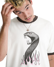 Skate Mike G Snake Flame Ringer T-Shirt - Blanc Marshmallow