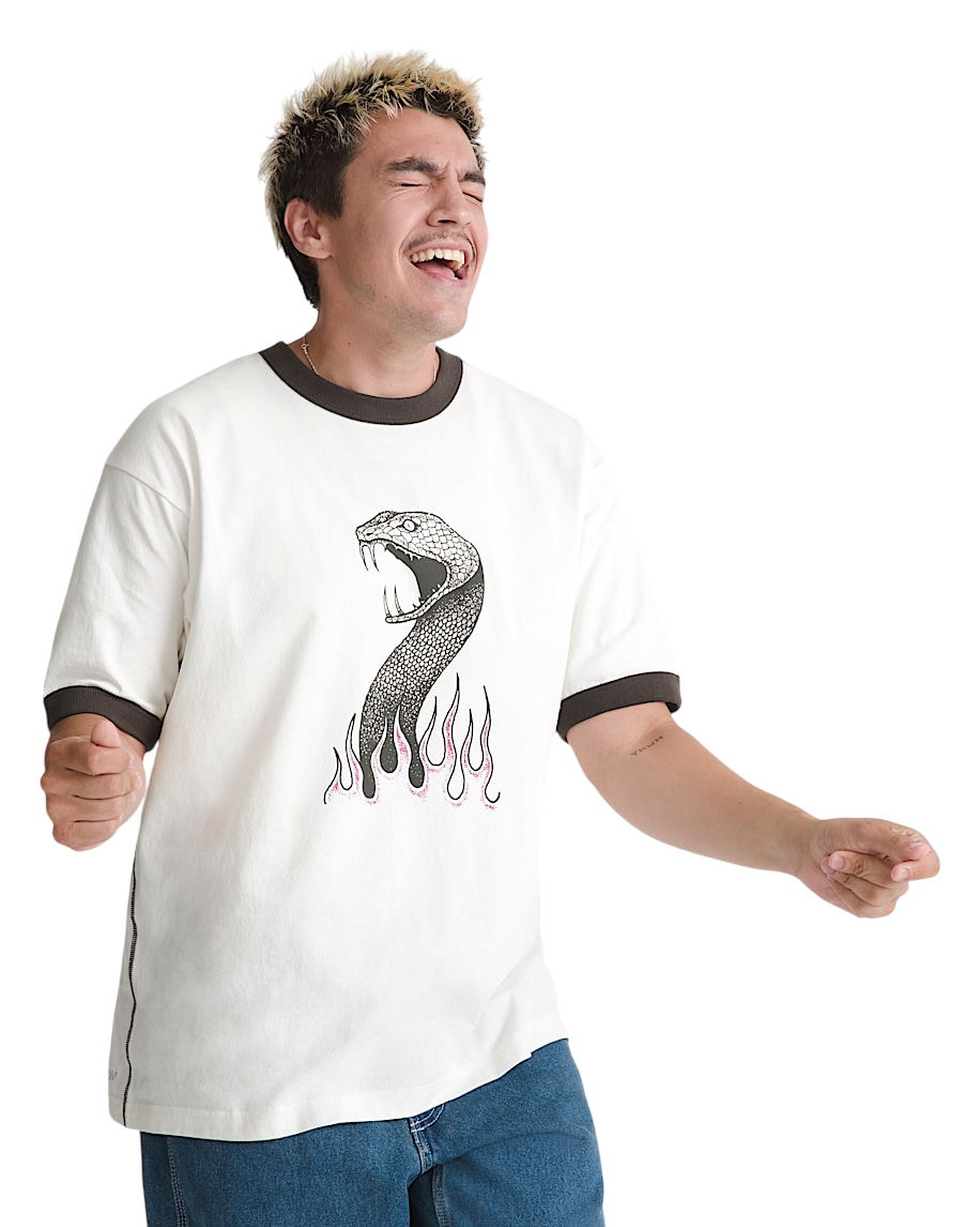 Skate Mike G Snake Flame Ringer T-Shirt - Blanc Marshmallow