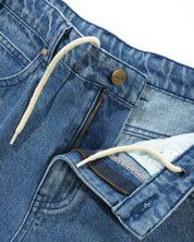 Straight Leg Denim Jeans - Distressed Indigo