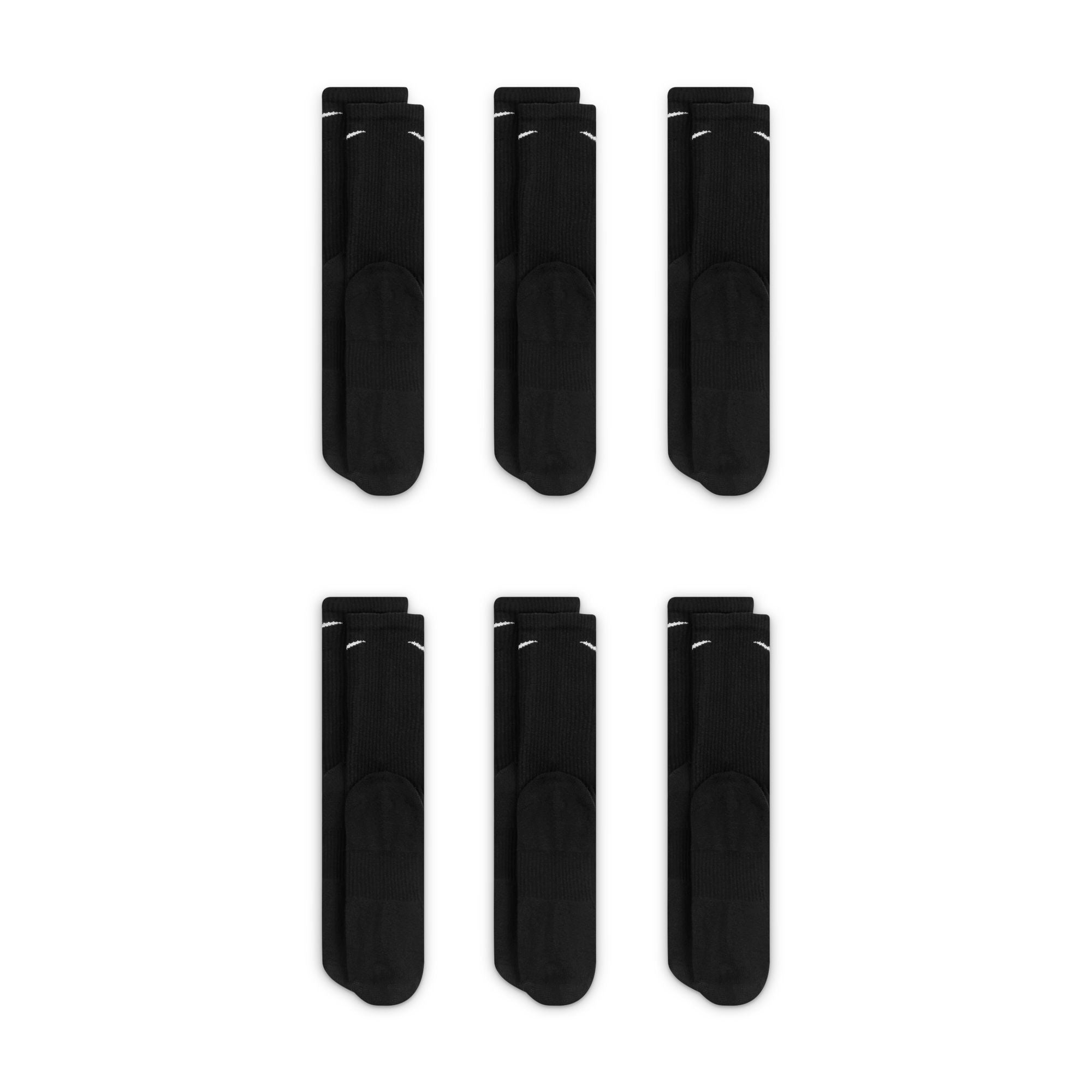 Everyday Plus Cushioned Training Crew Socks (6 Pairs) - Black/White