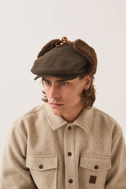 Barrel Earflap Snap Cap - Brown/Brown Tweed