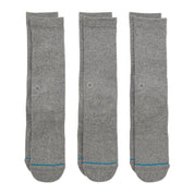 Icon Crew Socks 3 Pack - Grey Heather