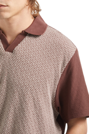 Theo Jacquard Polo - Chocolate/Off White